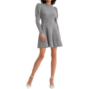 Express Women's Crew Neck Puff Sleeve Satin Tie Back Sweater Dress Size XL Gray